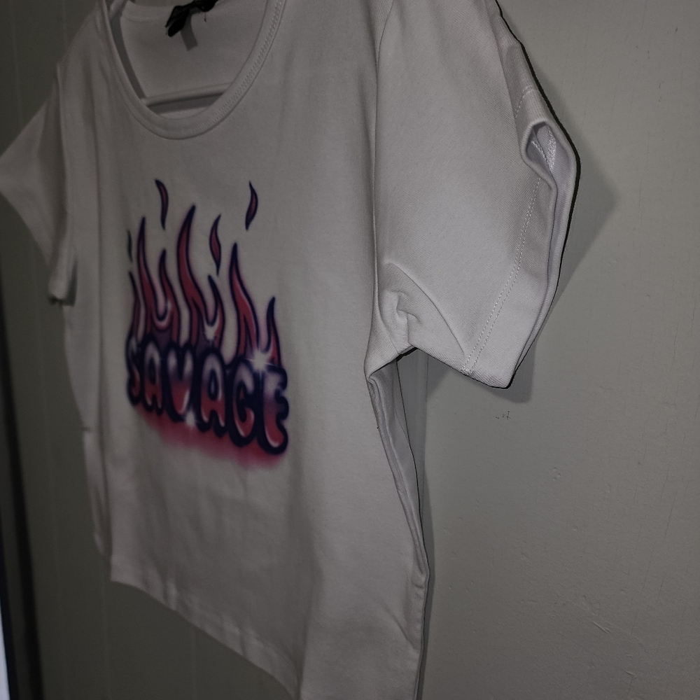 NWT Dolls Kill Hot Pink And Purple Airbrush Savage Crop Top - Picture 9 of 9